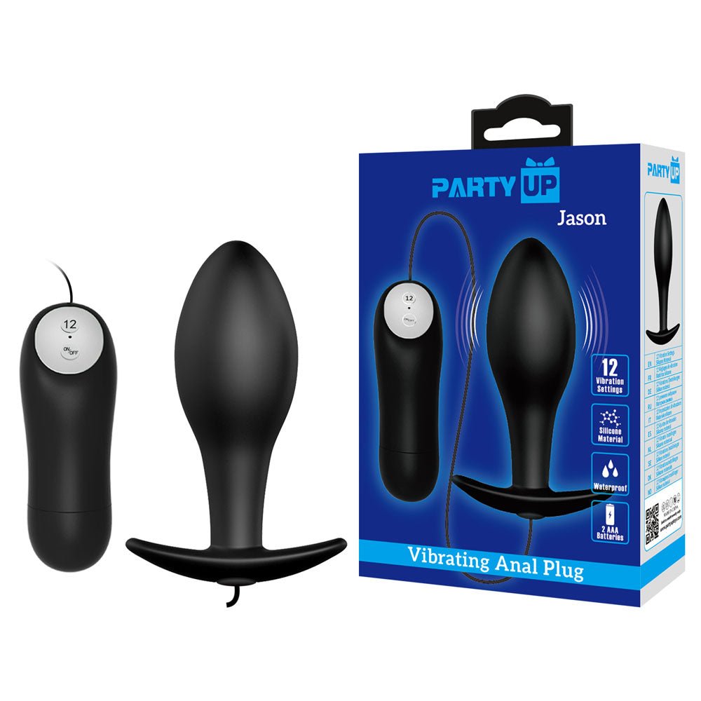 Party Up JASON Vibrating Anal Plug - Black 8.5 cm Vibrating Butt Plug with Remote - Mr and Mrs D's