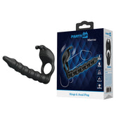 Party Up MARCUS Ring & Anal Plug - Black USB Rechargeable Vibrating Cock Ring with Double Penetrator - Mr and Mrs D's