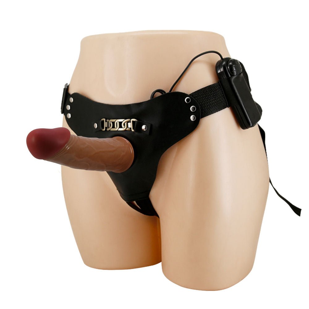 Party Up NELSON Vibrating Strap - On - Brown 17.5 cm Vibrating Hollow Strap - On - Mr and Mrs D's