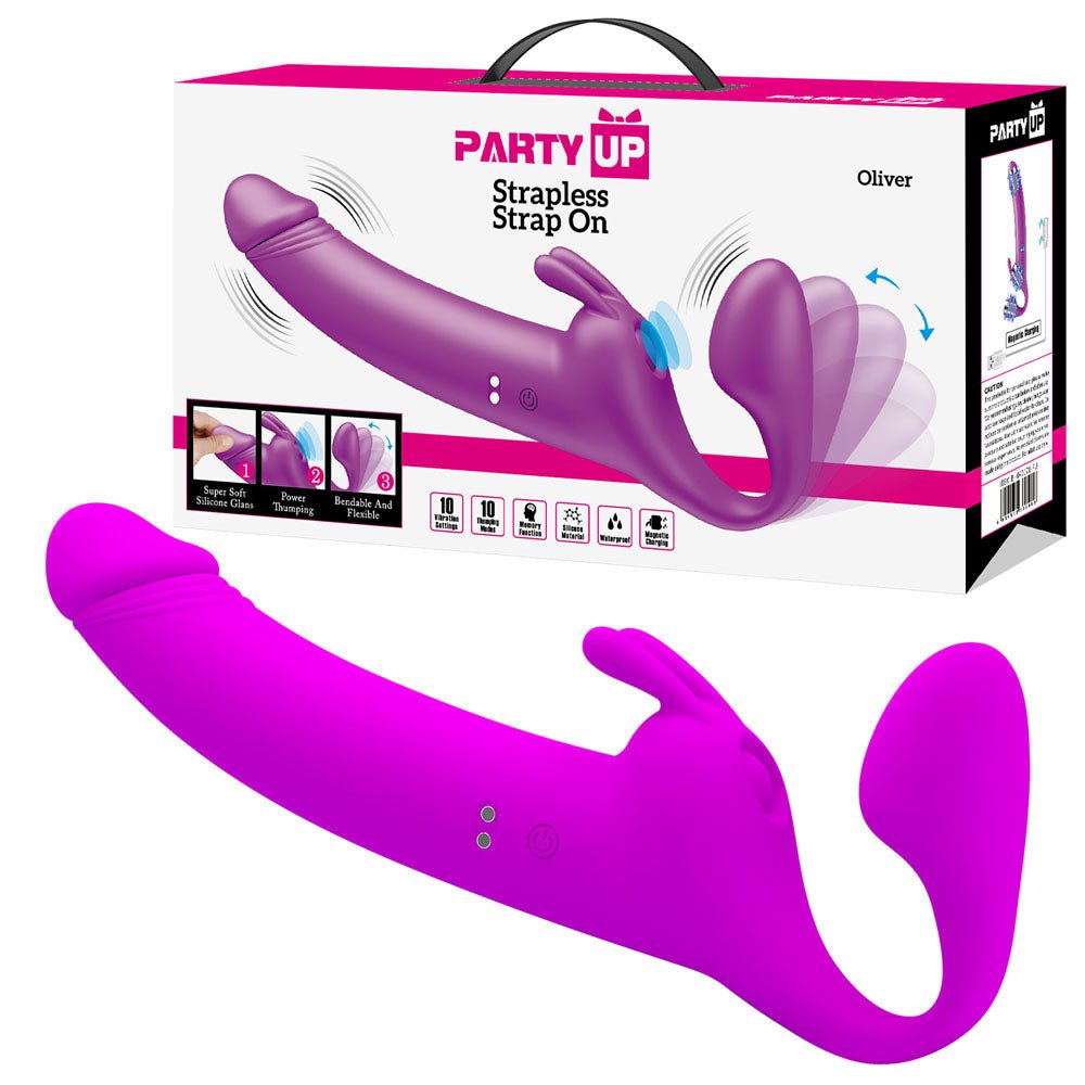 Party Up OLIVER Strapless Strap - On - Purple 28.3 cm USB Rechargeable Strapless Strap - On - Mr and Mrs D's