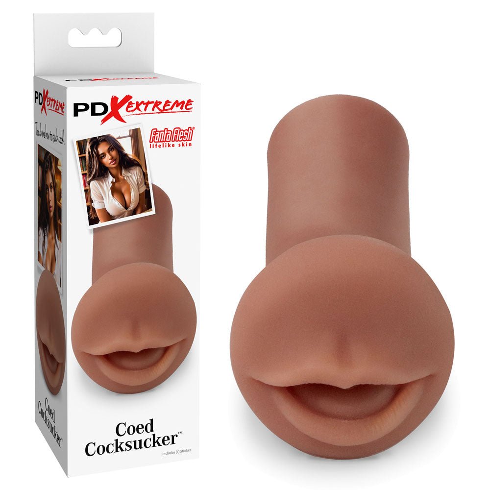 Pipedream Extreme Toyz Coed Cocksucker Mouth Stroker Masturbator - Brown - Mr and Mrs D's