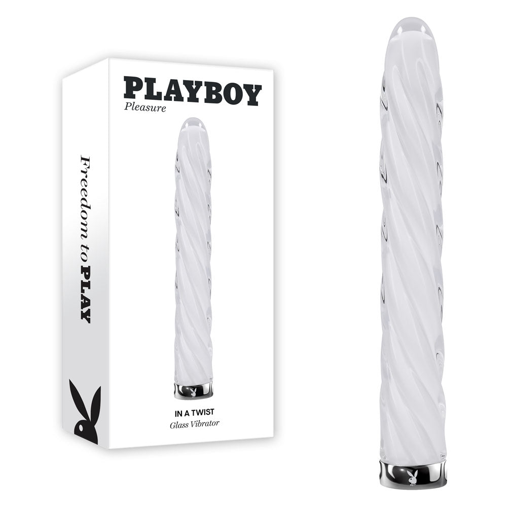 Playboy Pleasure IN A TWIST - White Glass 17.5 cm USB Rechargeable Vibrator - Mr and Mrs D's