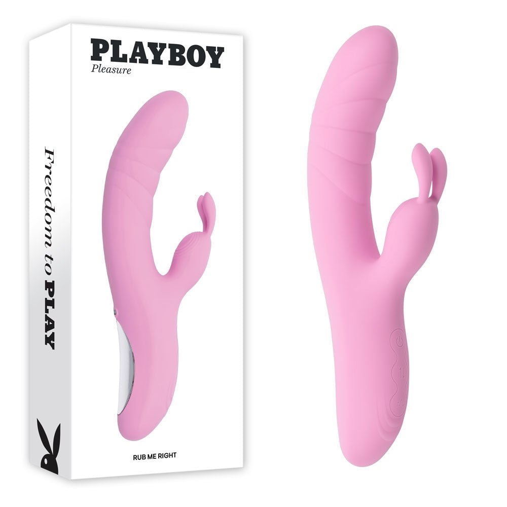 Playboy Pleasure RUB ME RIGHT - Pink 23.2 cm USB Rechargeable Thrusting Rabbit Vibrator - VIBRATORS - Mr and Mrs D's