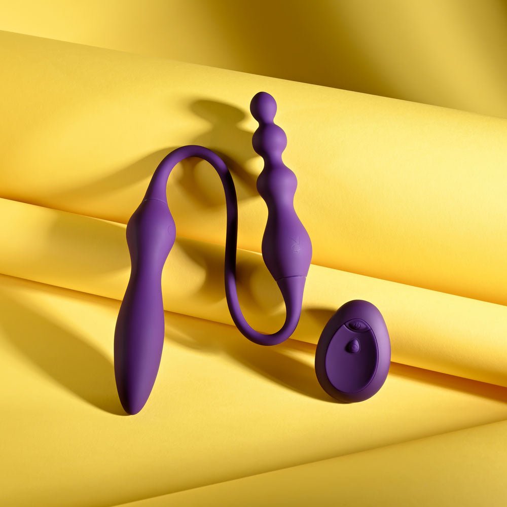 Playboy Pleasure THIS & THAT Flexible Dual Ended Vibrator - Purple 60 cm USB Rechargeable - VIBRATORS - Mr and Mrs D's