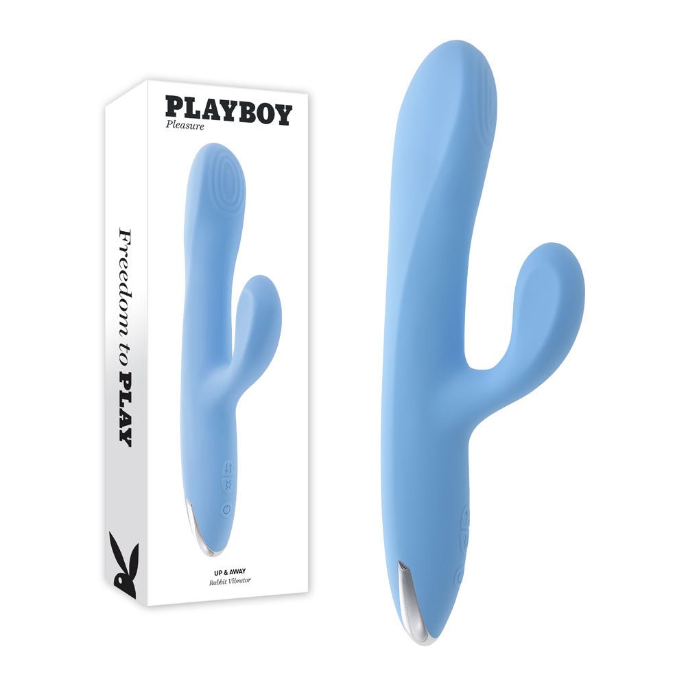 Playboy Pleasure UP AND AWAY - Blue 26.7 cm USB Rechargeable Rabbit Vibrator - Mr and Mrs D's