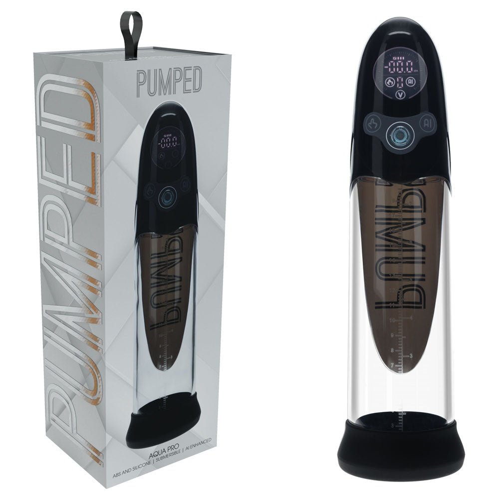 PUMPED Aqua - Pro AI - Enabled Submersible Auto Penis Pump - Black - Black/Clear USB Rechargeable - Mr and Mrs D's