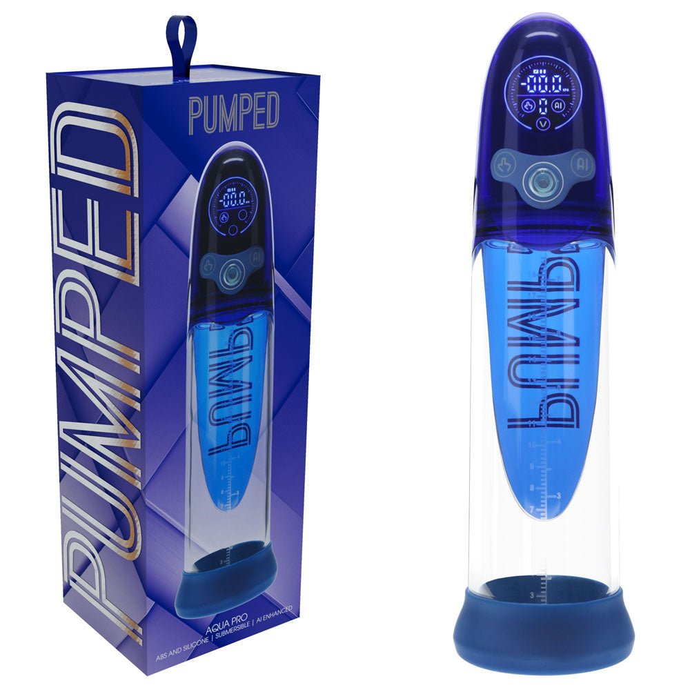 PUMPED Aqua - Pro AI - Enabled Submersible Auto Penis Pump - Blue/Clear USB Rechargeable - Mr and Mrs D's