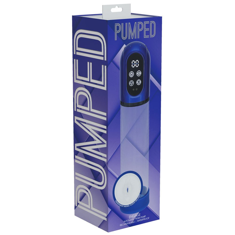 PUMPED Engage Automatic Penis Pump - Blue - Metallic Blue USB Rechargeable - Mr and Mrs D's
