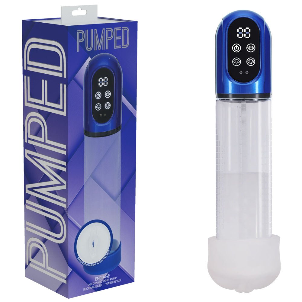 PUMPED Engage Automatic Penis Pump - Blue - Metallic Blue USB Rechargeable - Mr and Mrs D's