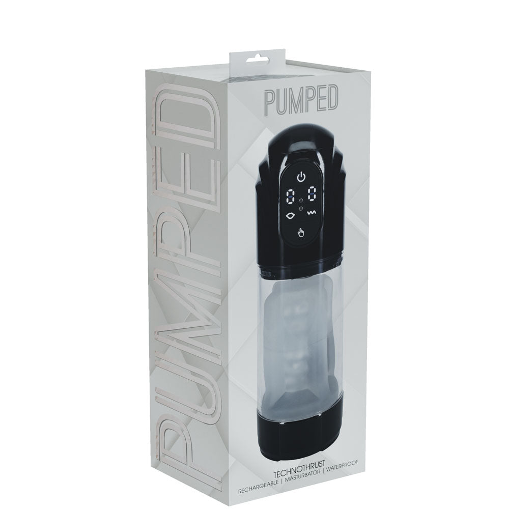 PUMPED TechnoThrust Auto Masturbator - Black/Clear USB Rechargeable - Mr and Mrs D's