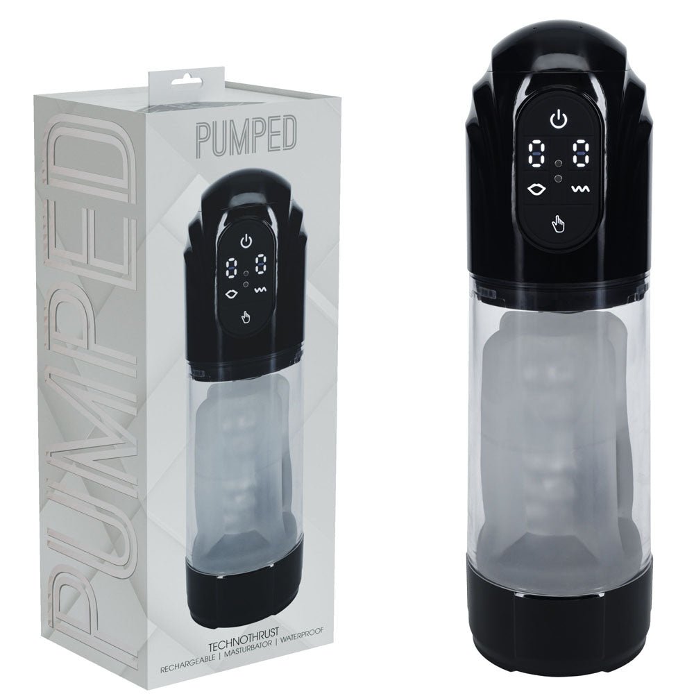 PUMPED TechnoThrust Auto Masturbator - Black/Clear USB Rechargeable - Mr and Mrs D's