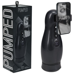 PUMPED Virtuo - Sucking And Vibrating Auto Masturbator Gunmetal Grey/Clear USB Rechargeable - Mr and Mrs D's