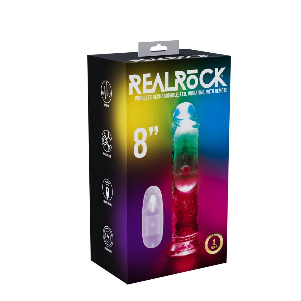 REALROCK 8'' Clear Wireless LED Vibrating Dong – USB Rechargeable 22cm with Remote - Mr and Mrs D's