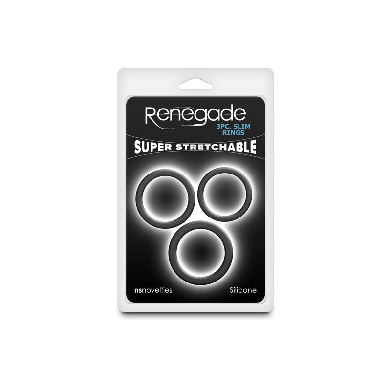 Renegade 3pc Slim Rings - Black - Black Cock Rings - Set of 3 Sizes - Mr and Mrs D's