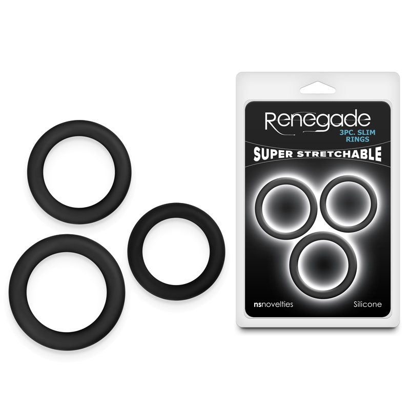 Renegade 3pc Slim Rings - Black - Black Cock Rings - Set of 3 Sizes - Mr and Mrs D's