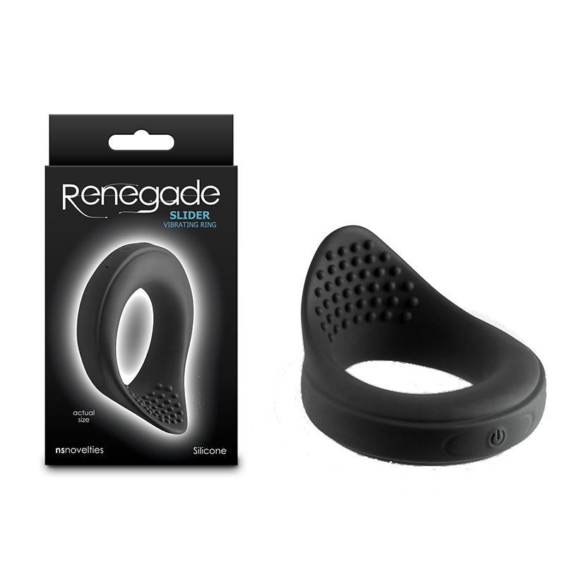 Renegade Slider - Black - Black USB Rechargeable Vibrating Cock Ring - Mr and Mrs D's