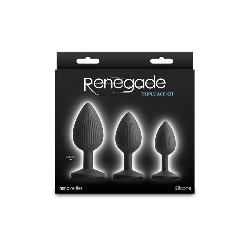 Renegade Triple Ace Kit - Black - Black Butt Plugs - Set of 3 Sizes - Mr and Mrs D's