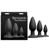 Renegade Triple Strike Kit packaging with black silicone butt plugs on a white background