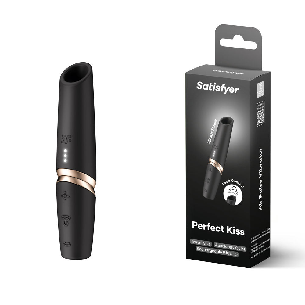 Satisfyer Perfect Kiss - Air Pulse Stimulator Vibrator Black - AIR PULSATION - PREMIUM - Mr and Mrs D's