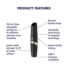 Satisfyer Perfect Kiss - Air Pulse Stimulator Vibrator Black - AIR PULSATION - PREMIUM - Mr and Mrs D's