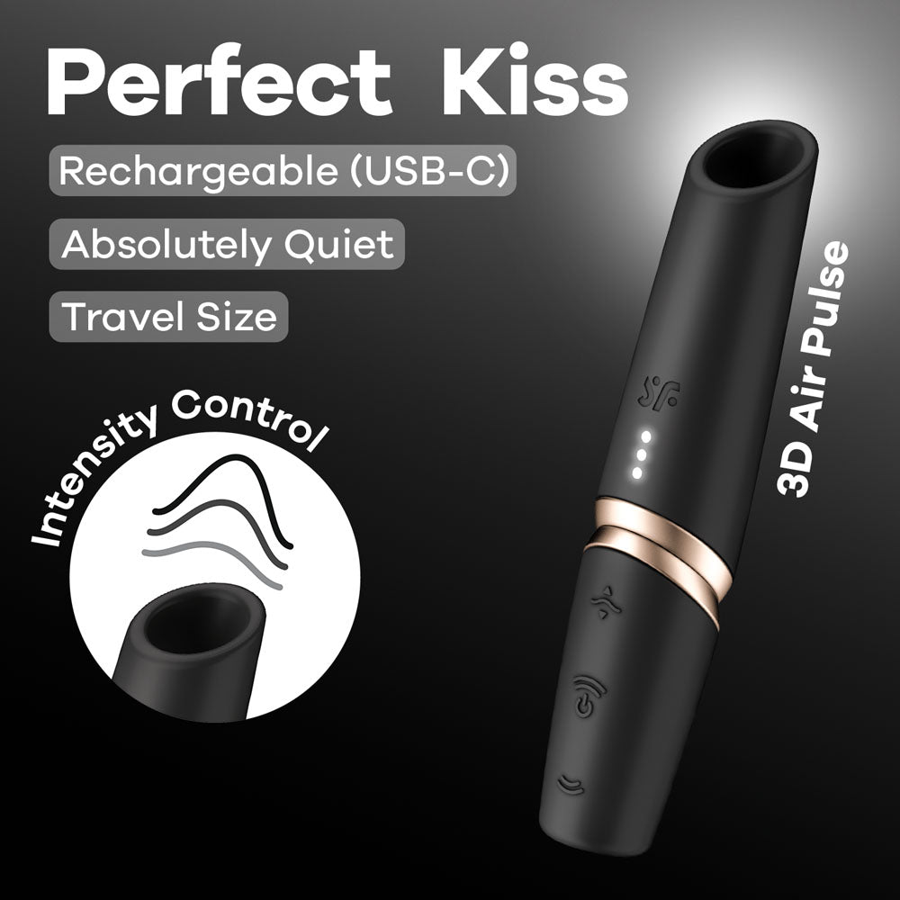 Satisfyer Perfect Kiss - Air Pulse Stimulator Vibrator Black - Mr and Mrs D's