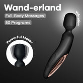 Satisfyer Wand - erland - Black - Black/Rose Gold USB Rechargeable Massage Wand - Mr and Mrs D's