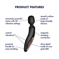 Satisfyer Wand - erland - Black - Black/Rose Gold USB Rechargeable Massage Wand - Mr and Mrs D's