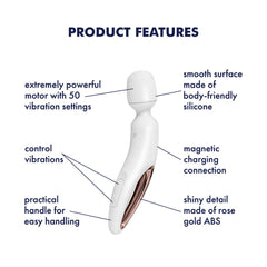 Satisfyer Wand - erland - White - White/Rose Gold USB Rechargeable Massage Wand - Mr and Mrs D's