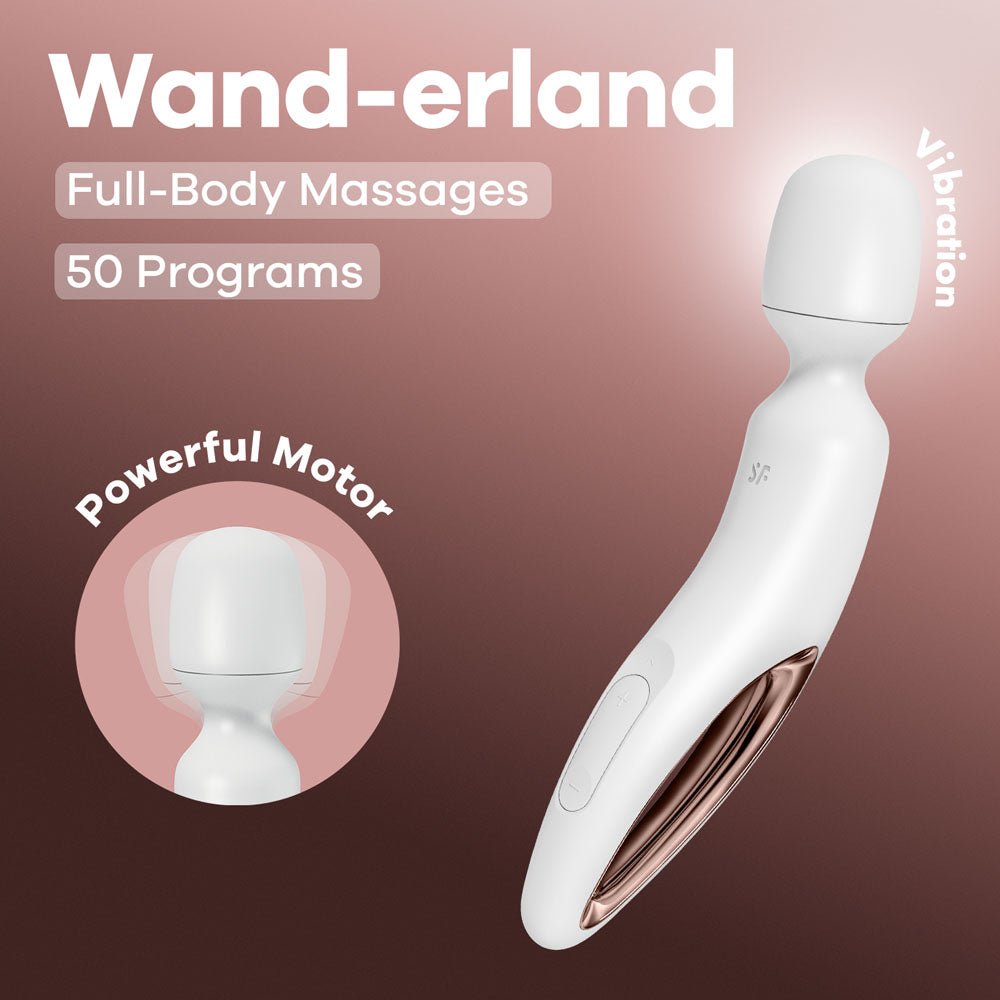 Satisfyer Wand - erland - White - White/Rose Gold USB Rechargeable Massage Wand - Mr and Mrs D's