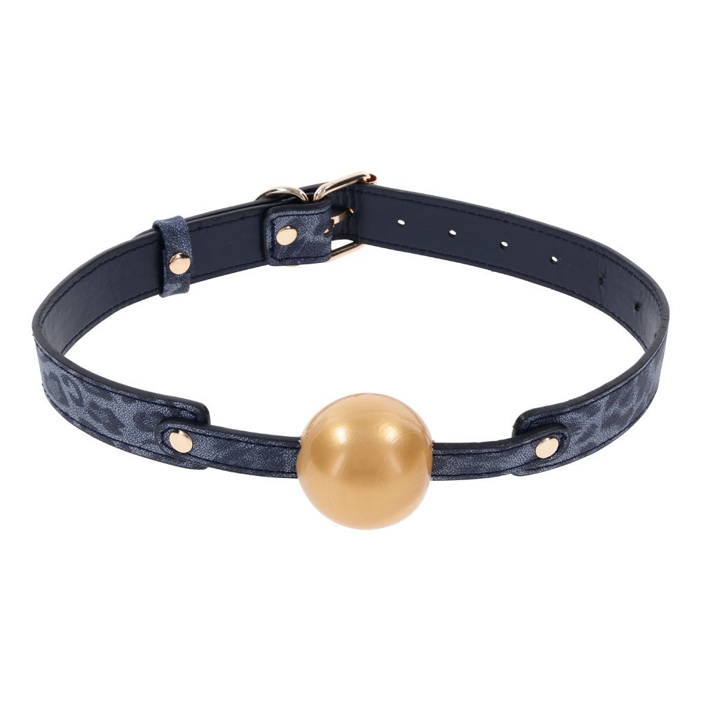 Sex & Mischief Cougar Ball Gag - Navy Blue/Gold Mouth Restraint - Mr and Mrs D's