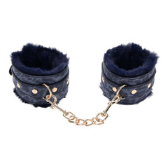 Sex & Mischief Cougar Fur Handcuffs - Navy Blue/Gold Furry Restraints - BONDAGE - TOYS - Mr and Mrs D's