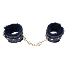 Sex & Mischief Cougar Fur Handcuffs - Navy Blue/Gold Furry Restraints - BONDAGE - TOYS - Mr and Mrs D's
