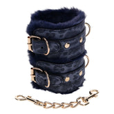 Sex & Mischief Cougar Fur Handcuffs - Navy Blue/Gold Furry Restraints - BONDAGE - TOYS - Mr and Mrs D's