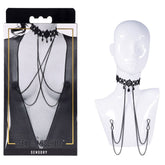 Sex & Mischief Lace Collar with Nipple Ties - Black Neck and Nipple Restraints - BONDAGE - TOYS - Mr and Mrs D's