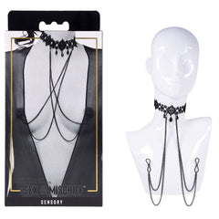 Sex & Mischief Lace Collar with Nipple Ties - Black Neck and Nipple Restraints - BONDAGE - TOYS - Mr and Mrs D's