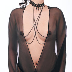 Sex & Mischief Lace Collar with Nipple Ties - Black Neck and Nipple Restraints - BONDAGE - TOYS - Mr and Mrs D's