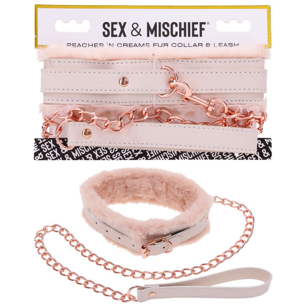 Sex & Mischief Peaches n CreaMe BDSM Fur Collar & Leash - BONDAGE - TOYS - Mr and Mrs D's