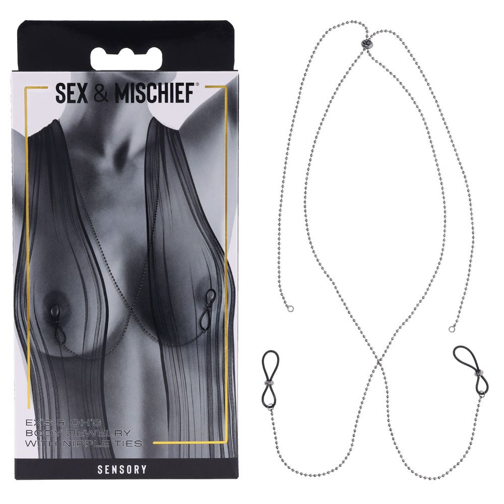 S&M Exs & Ohs Body Jewelry with Nipple Ties - Metal Chain with Nipple Ties - Mr and Mrs D's