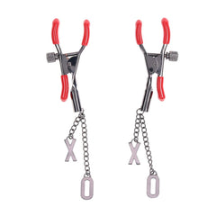 S&M Exs & Ohs Nipple Clamps - Red Tipped Metal Nipple Clamps - Set of 2 - BONDAGE - TOYS - Mr and Mrs D's