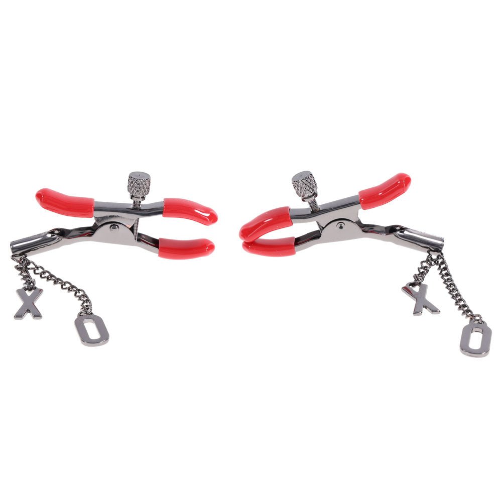 S&M Exs & Ohs Nipple Clamps - Red Tipped Metal Nipple Clamps - Set of 2 - BONDAGE - TOYS - Mr and Mrs D's