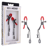 S&M Exs & Ohs Nipple Clamps - Red Tipped Metal Nipple Clamps - Set of 2 - BONDAGE - TOYS - Mr and Mrs D's