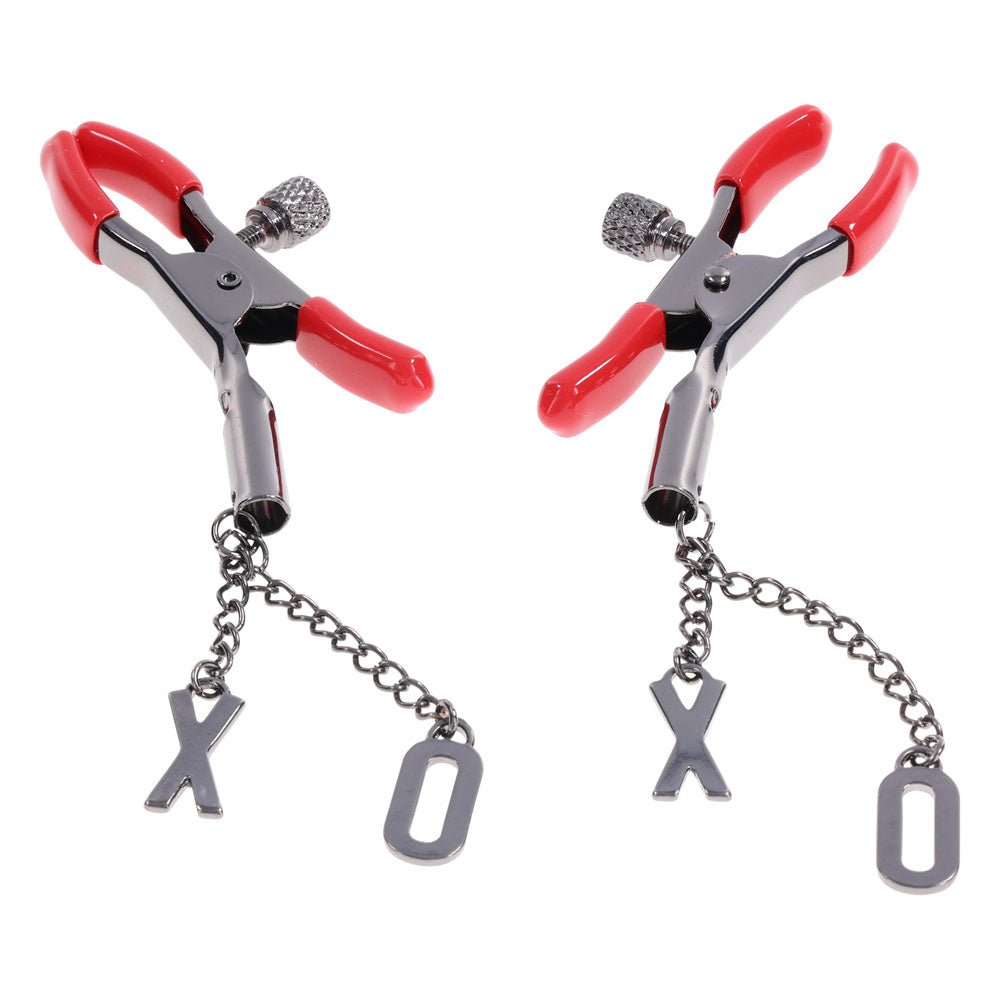 S&M Exs & Ohs Nipple Clamps - Red Tipped Metal Nipple Clamps - Set of 2 - BONDAGE - TOYS - Mr and Mrs D's