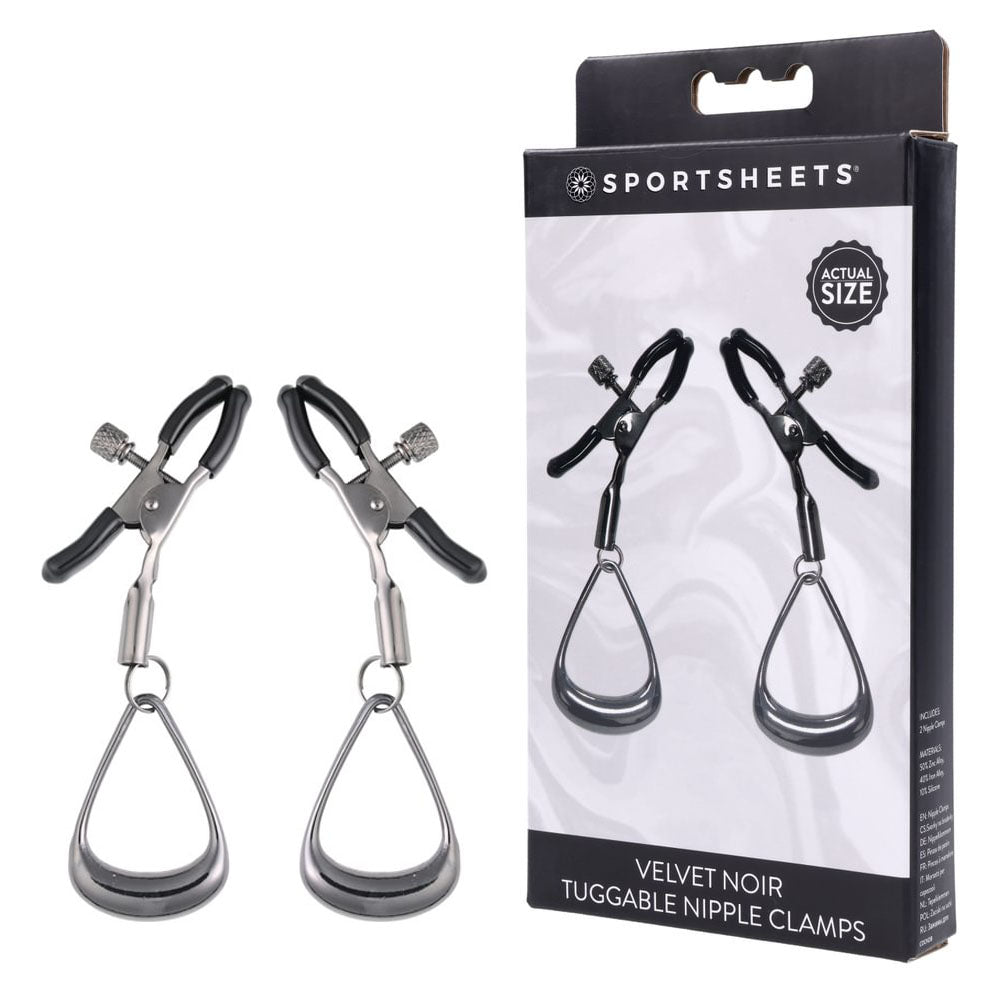 SPORTSHEETS Velvet Noir Tuggable Nipple Clamps - Gunmetal Adjustable Nipple Restraints - Mr and Mrs D's