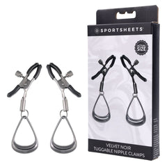 SPORTSHEETS Velvet Noir Tuggable Nipple Clamps - Gunmetal Adjustable Nipple Restraints - Mr and Mrs D's