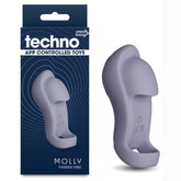 Gray finger vibe with packaging labeled 'techno' and 'MOLLY FINGER VIBE'.