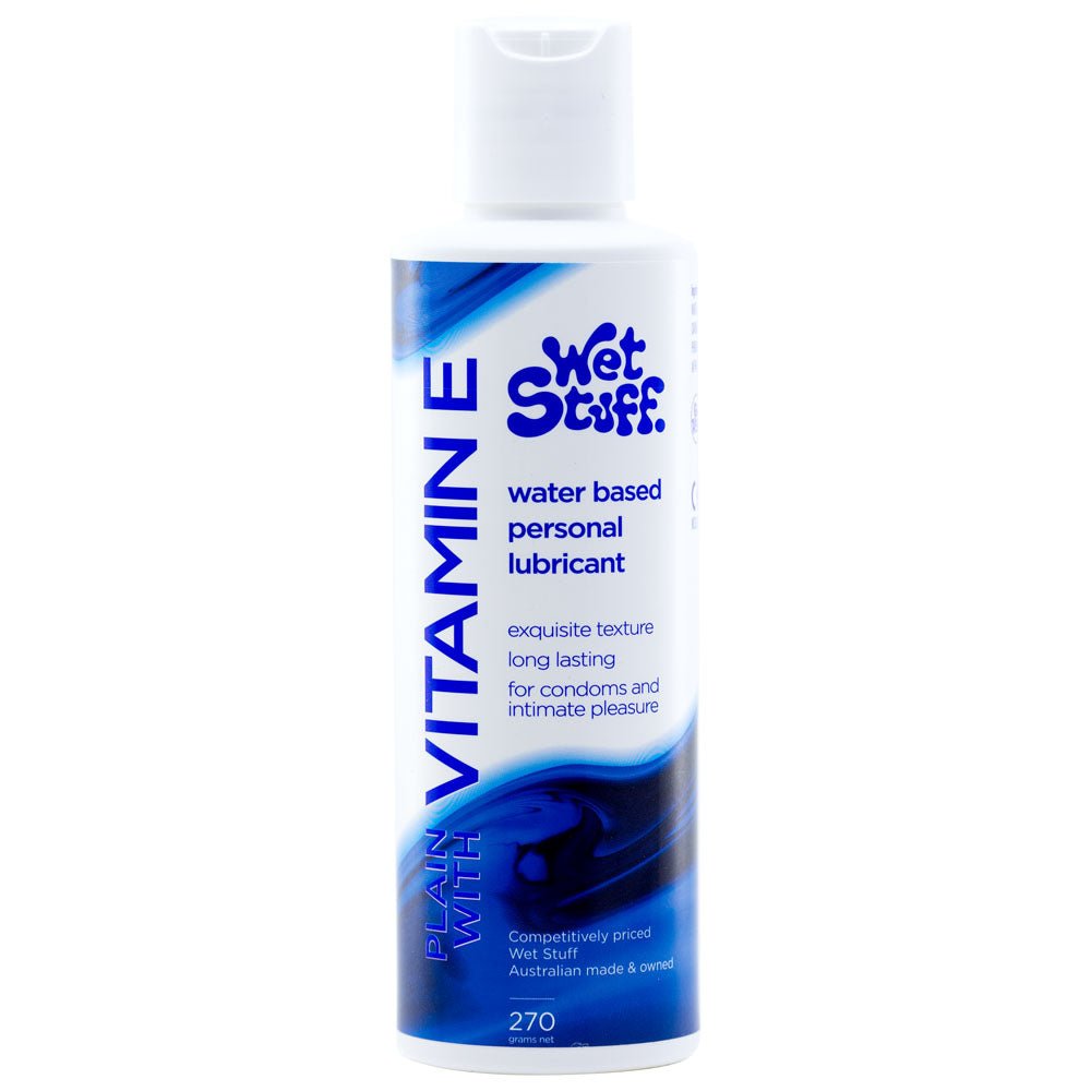 Wet Stuff Plain Water Based Lubricant with Vitamin E - 270 gram disk top bottle - Mr and Mrs D's