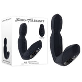 Black silicone prostate massager with packaging labeled 'Zero Tolerance' on a white background
