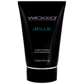 A black squeeze tube labeled "Wicked Jelle," featuring long-lasting, water-based anal lubricant. The 120 ml (4.0 fl oz) tube displays white and light blue text on the front.