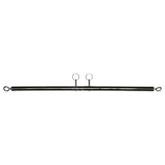 The KinkLab Adjustable General Purpose Spreader Bar is a horizontal metallic bar with two rings attached at the top near the center and additional rings at each end. Featuring a clean, shiny finish, this adjustable spreader bar complements any collection of erotic toys.