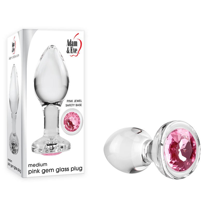 Adam & Eve PINK GEM BUTT GLASS PLUG MEDIUM - Mr and Mrs D's